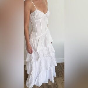 Tiered White Spaghetti-Strap Maxi Dress